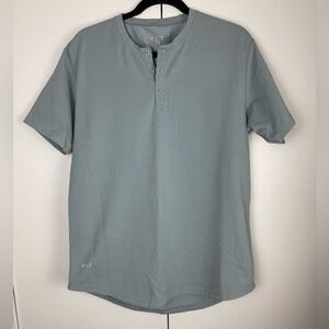 BYLT Premium Basics Drop Cut Henley Lux Short Sleeve Shirt Mens Large Slate Blue